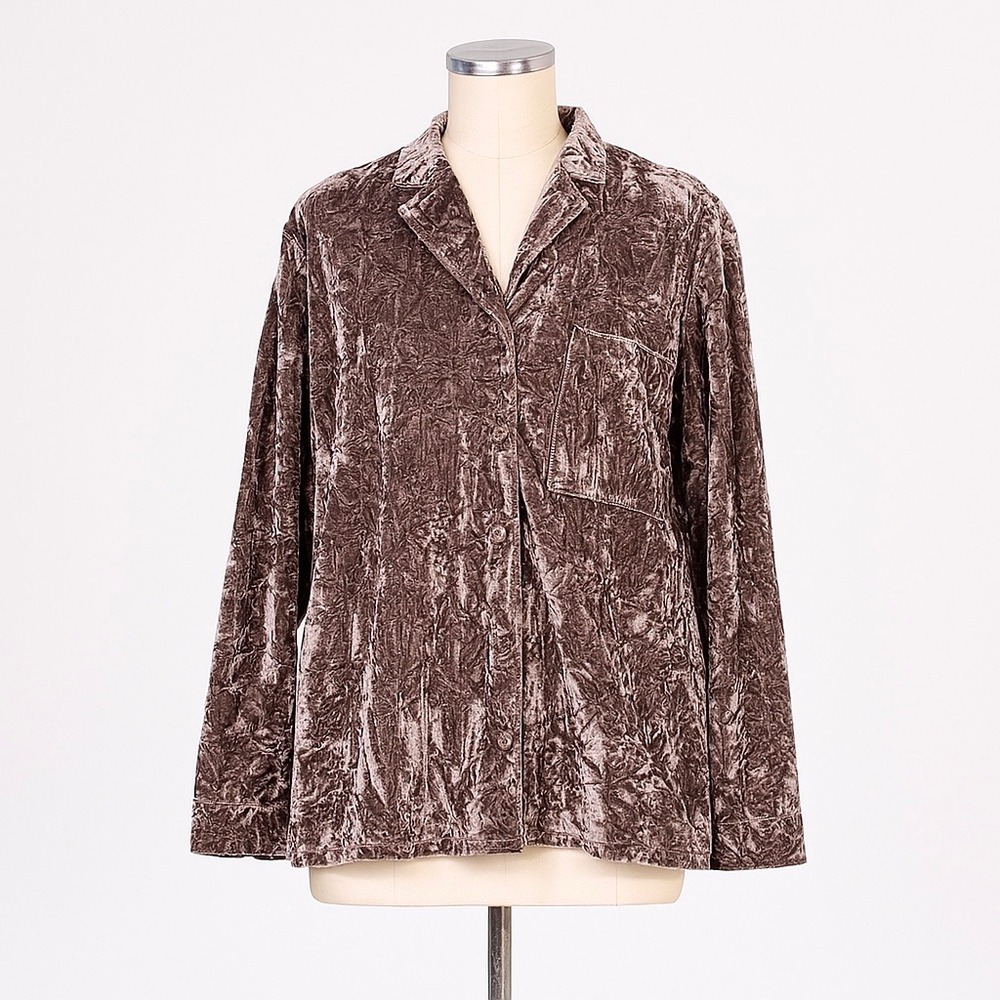 Piper & Scoot Shirt Womens Medium Mauve Rose Long Sleeve Button‎ Crushed Velvet